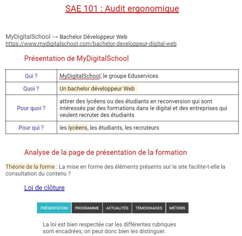 Audit ergonomique de la SAE 101 en BUT MMI