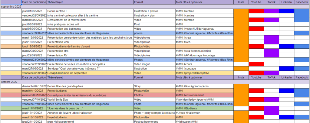 Calendrier de publications SAE 202 en BUT MMI